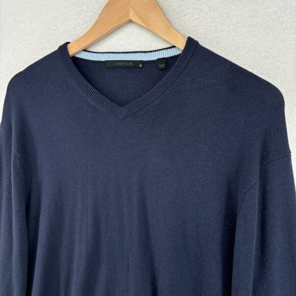 GREYSON Sweater Mens M Cheyenne V-Neck Merino Wool Blend Golf Pullover Blue - Picture 5 of 14